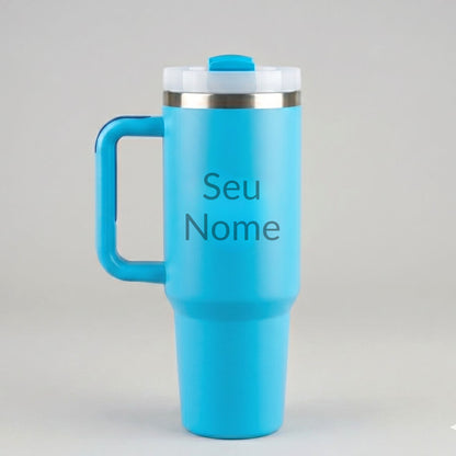 Garrafa Copo Térmico Personalizado 1200ml com Seu Nome Azul Celeste