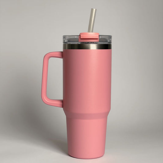 Garrafa Copo Térmico Personalizado Inox Tampa em Acrílico e Canudo 1200ml com Seu Nome Rosa